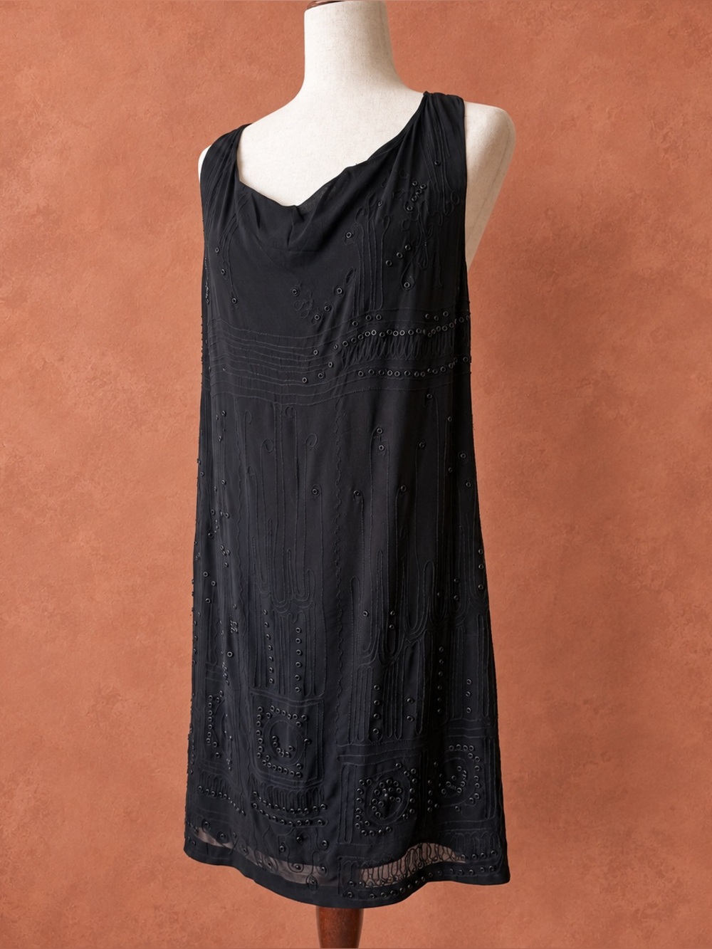 Vince Black Silk Shift Dress with Embroidery and Eyelet Detailing, Size 8